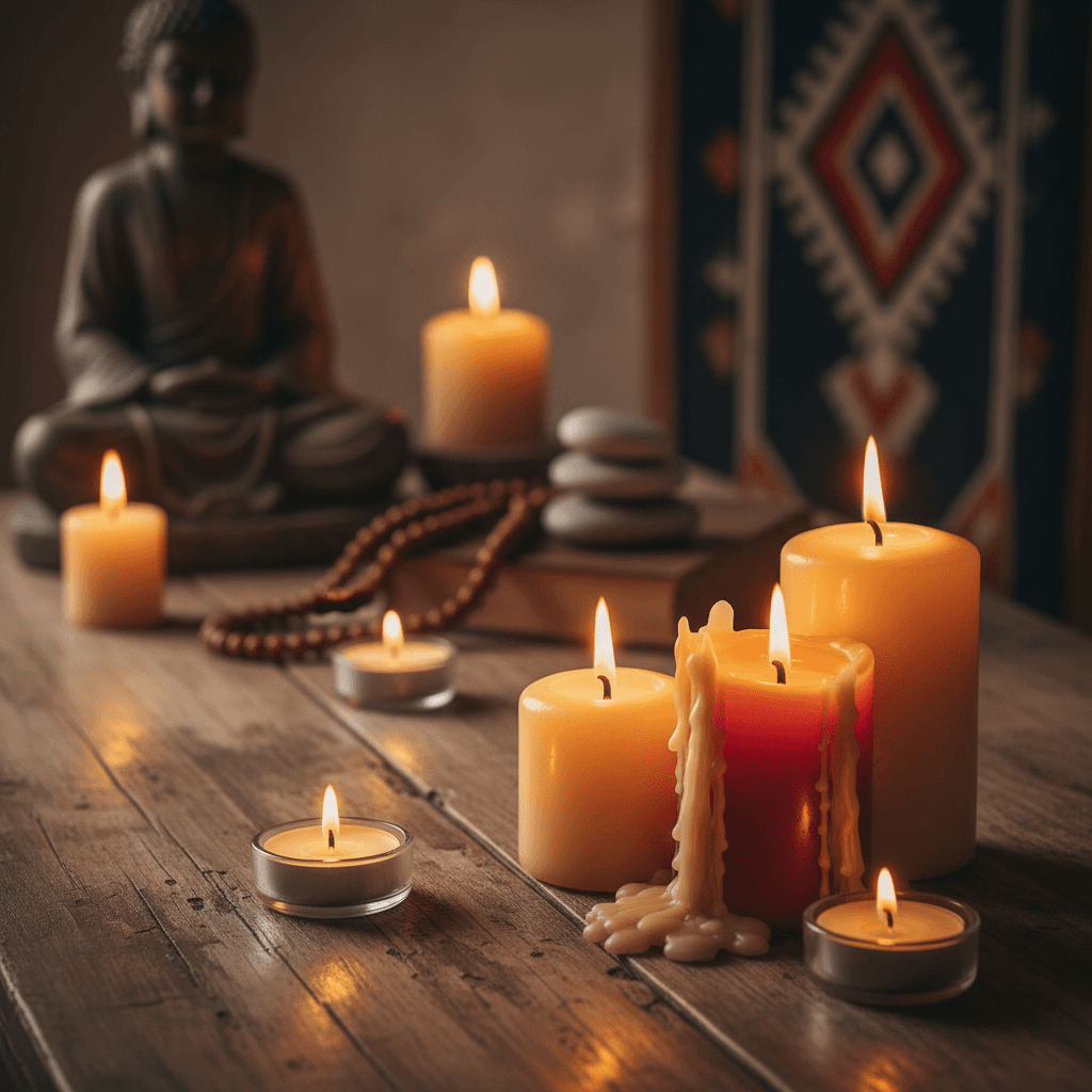 Candle in warm interior