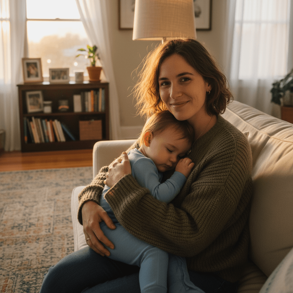 Jennifer with her family at home