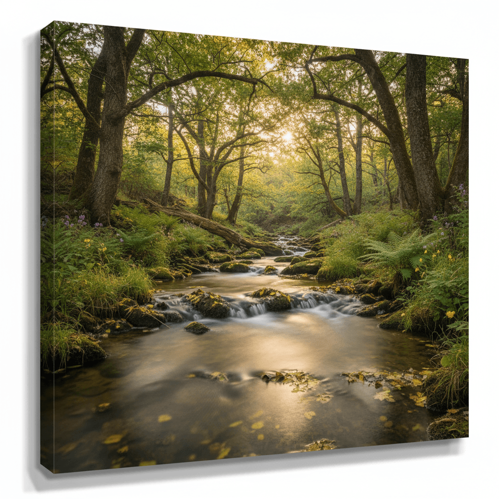 Peaceful stream with sunlight